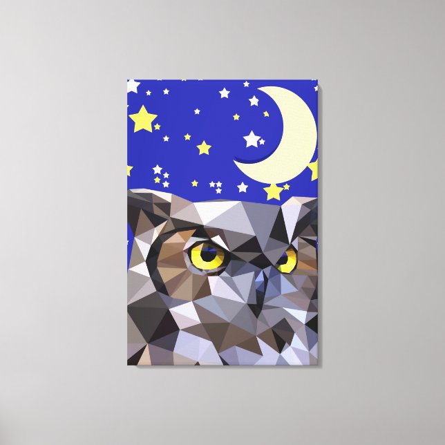 Impressão Em Tela Polygon Owl e Starry Night Sky (Frente)