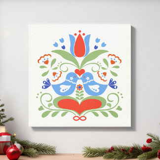 Impressão Em Tela Pombinhos e Flores