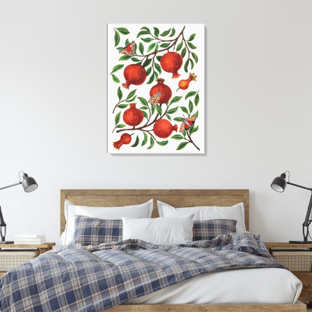 Impressão Em Tela Pomegranatos e Bella Moths em branco (Insitu(Quarto))