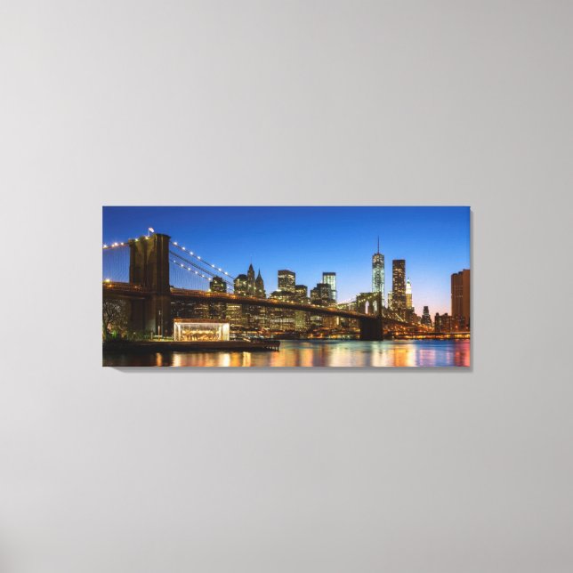 Impressão Em Tela Ponte de Manhattan e Brooklyn ao anoitecer (Frente)