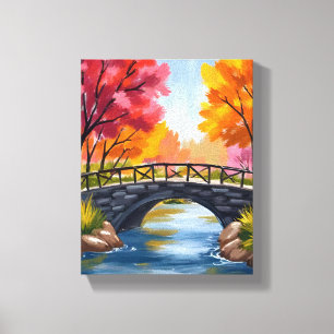 Impressão Em Tela Ponte de Outono Folhagem de Outono Aquarela Nature