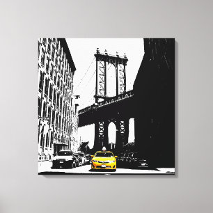 Impressão Em Tela Ponte do Brooklyn - Nova Iorque de Taxi Amarelo Ny