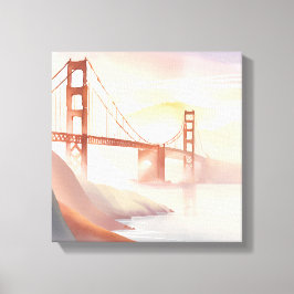 Impressão Em Tela Ponte Golden Gate | Nascer do Sol Aquarela Bonita