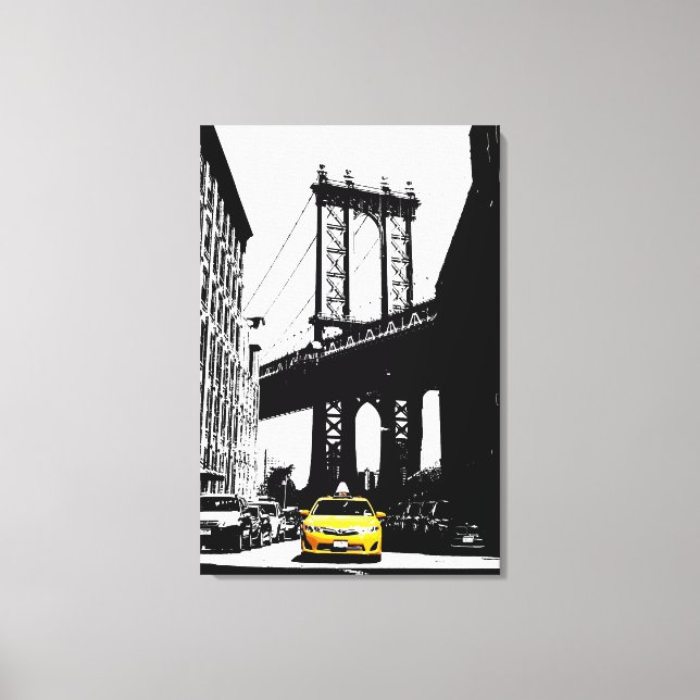 Impressão Em Tela Ponte Nova Iorque Yellow Taxi Nyc Brooklyn (Frente)