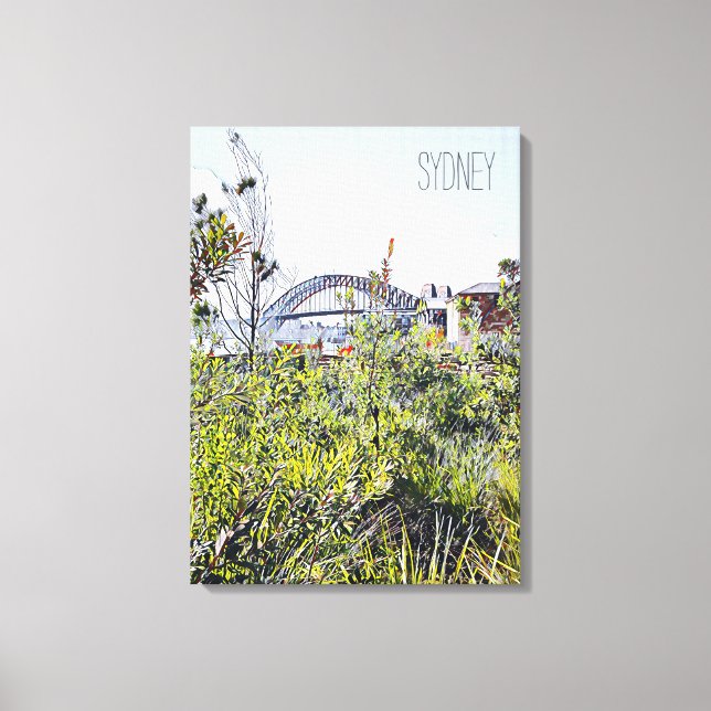 Impressão Em Tela Ponte Sydney Harbor com plantas nativas (Frente)