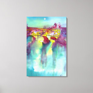 Impressão Em Tela PONTE VECCHIO Florença à Noite Aquarela