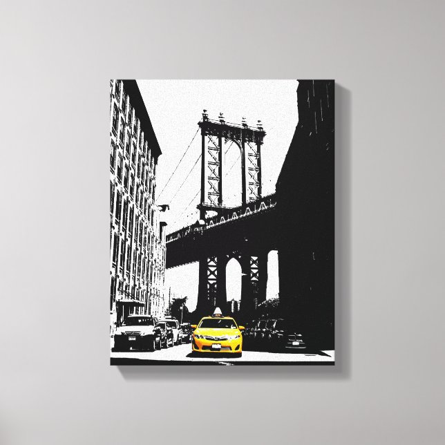Impressão Em Tela Ponte Yellow Taxi Brooklyn Nyc Nova Iorque Art (Frente)