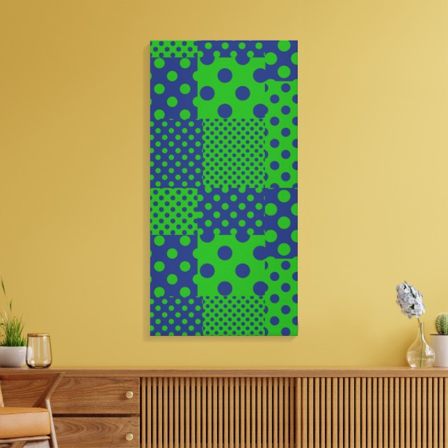 Impressão Em Tela Pontos de Bolinhas Verde Azul Patchwork  (Insitu(Sala de estar))