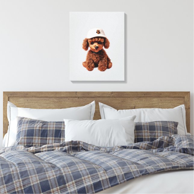 Impressão Em Tela Poodle de Xícara com Chapéu (Insitu(Quarto))