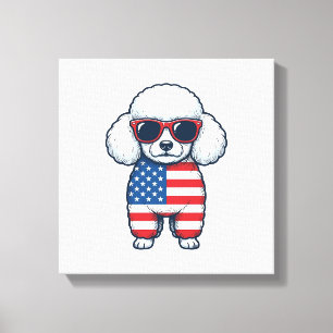 Impressão Em Tela Poodle Patriótico de Óculos de Sol Desenho Vetoria