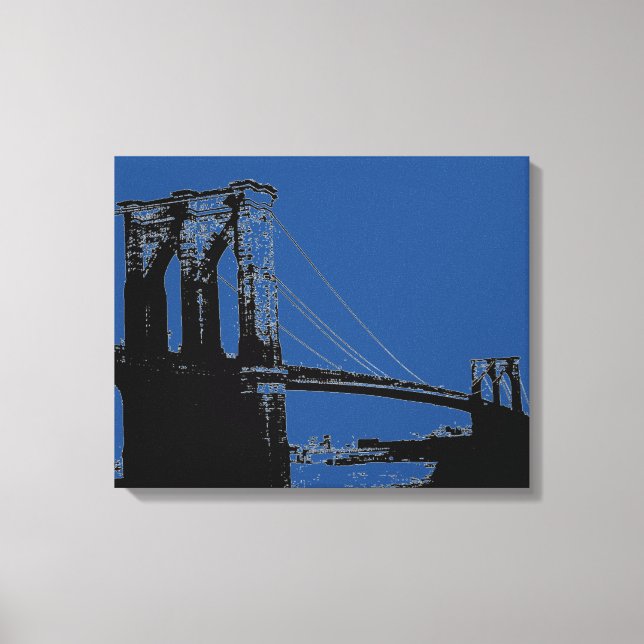 Impressão Em Tela Pop Art Black & Blue Brooklyn Bridge (Frente)