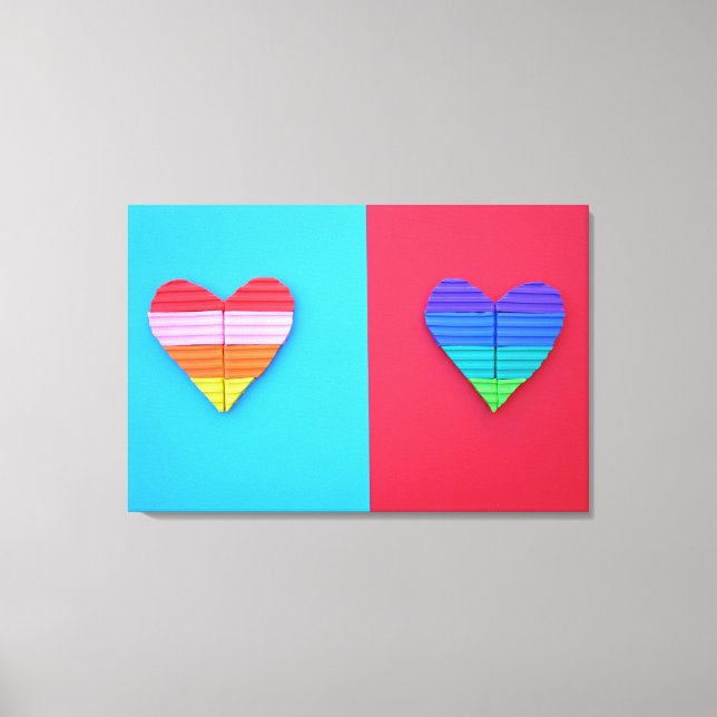 Impressão Em Tela Pop Art Love Twin Rainbow Hearts (Frente)