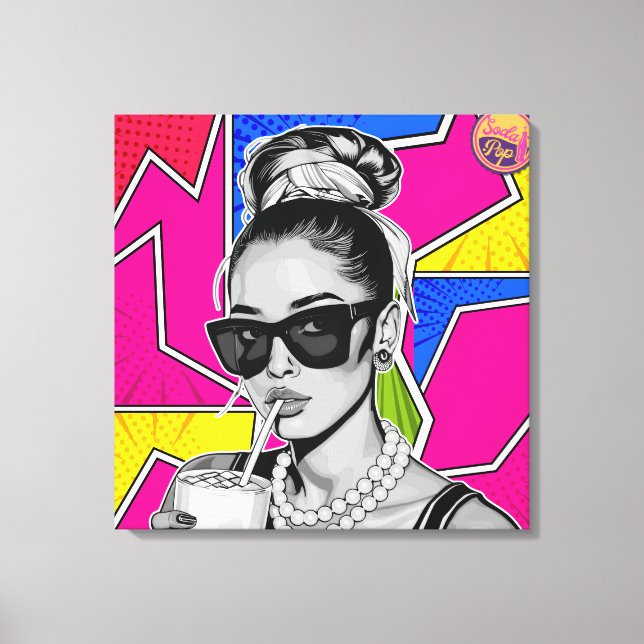 Impressão Em Tela Pop Art Retrô Mulher Fashion Preto e Branco (Frente)