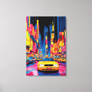 Impressão Em Tela Pop Art Times Square com Táxis Amarelos Icônicos