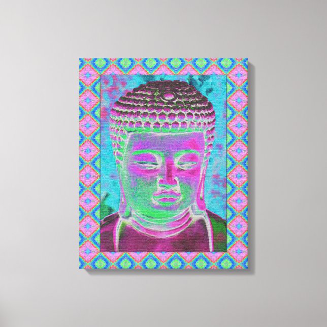 Impressão Em Tela Pop Buda em Magenta e Turquesa (Frente)