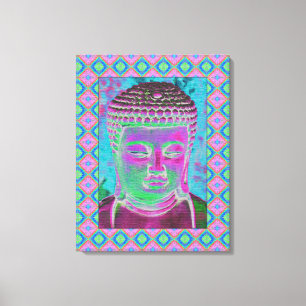 Impressão Em Tela Pop Buda em Magenta e Turquesa