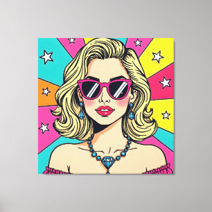 Impressão Em Tela Pop de Arte Retro dos anos 80 com Colar Diamond