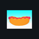 Impressão Em Tela Pop Hot Dog<br><div class="desc">Uma imagem de um cachorro-quente sobre um fundo azul. Decoração para cozinhas e restaurantes. Imagem digital.</div>