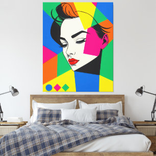 Impressão Em Tela Popart Female Portrait Formas Geométricas