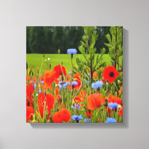 Impressão Em Tela Poppies E Cornflower Arte Horizontal Realista