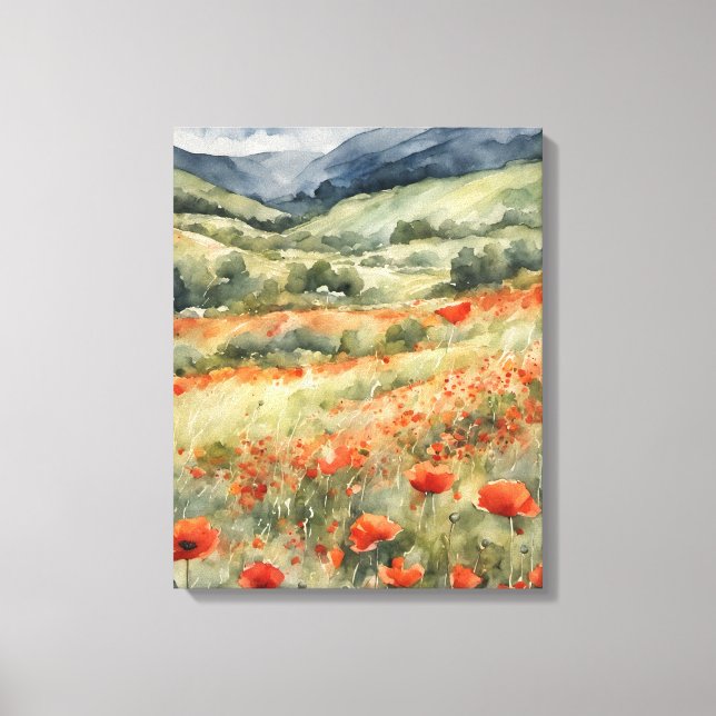 Impressão Em Tela Poppies Na Cena Natural Do Campo (Frente)