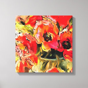 Impressão Em Tela Poppies Numa Arte Negra Vidro Vaso