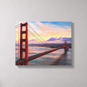 Impressão Em Tela Por do sol bonito do inverno em golden gate bridge