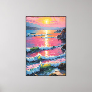 Impressão Em Tela Pôr do sol costeiro com ondas Arte abstrata para