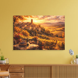 Impressão Em Tela Pôr do sol da aldeia toscana Arte de parede de vin