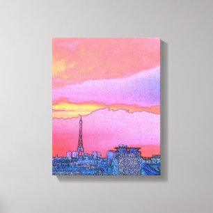 Impressão Em Tela Por do sol de Paris