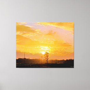 Impressão Em Tela Pôr do Sol Dourado Sobre a Paisagem Rural
