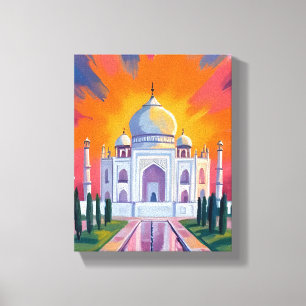Impressão Em Tela Pôr do sol em aquarela do Taj Mahal Viagem à Índia