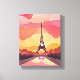 Impressão Em Tela Pôr do sol em Paris | Torre Eiffel França Aquarela