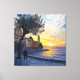 Impressão Em Tela Pôr do Sol Ligúria em Estilo Van Gogh – Tela Estic
