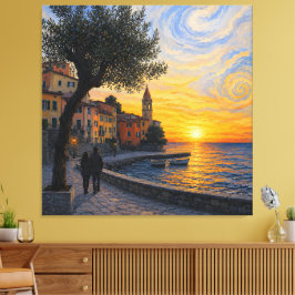 Impressão Em Tela Pôr do Sol Ligúria em Estilo Van Gogh – Tela Estic