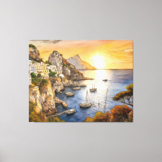 Impressão Em Tela pôr do sol na costa de Amalfi ilustrando vila cost