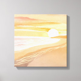 Impressão Em Tela Pôr do Sol na Praia Aquarela | Amarelo Bonito