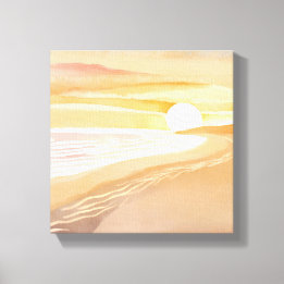 Impressão Em Tela Pôr do Sol na Praia Aquarela | Belo Amarelo