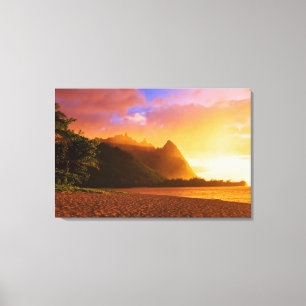 Impressão Em Tela Pôr do sol na praia dourada, Havaí