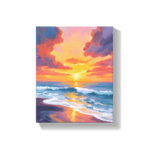 Pôr do Sol na Praia Pintura em Aquarela Oceano
