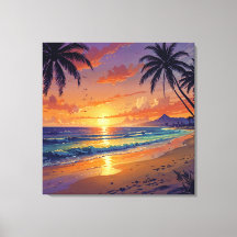 Pôr do Sol na Praia Tropical - Arte em Estilo Ilus