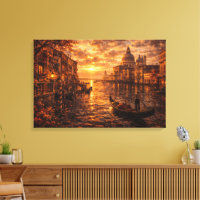 Pôr do Sol no Canal de Veneza Gôndola Arte Italian