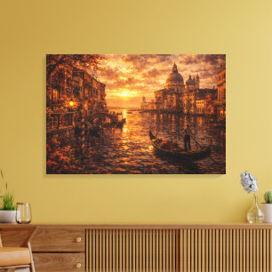 Impressão Em Tela Pôr do Sol no Canal de Veneza Gôndola Arte Italian