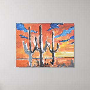 Impressão Em Tela Pôr do Sol no Deserto Saguaro Neo-Expressionista