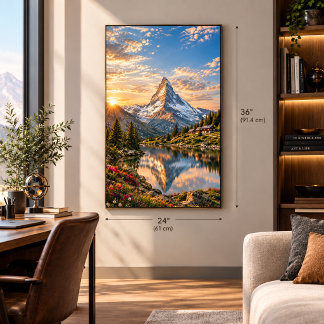 Impressão Em Tela Pôr do sol no Matterhorn Suíça. Alpino Cinematográ