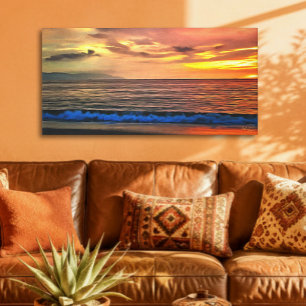 Impressão Em Tela Pôr do Sol no Oceano da Praia de Puerto Vallarta 1