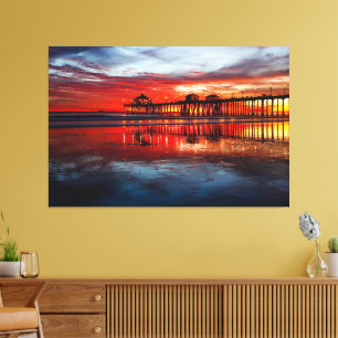 Impressão Em Tela Pôr do sol no Pier de Huntington Beach (Tela 60" -