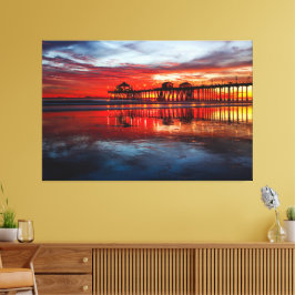 Impressão Em Tela Pôr do sol no Pier de Huntington Beach (Tela 60" -