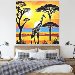Impressão Em Tela Pôr do Sol no Safari: Abraço da Girafa