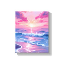 Pôr do Sol Oceano Rosa Ondas Aquarela